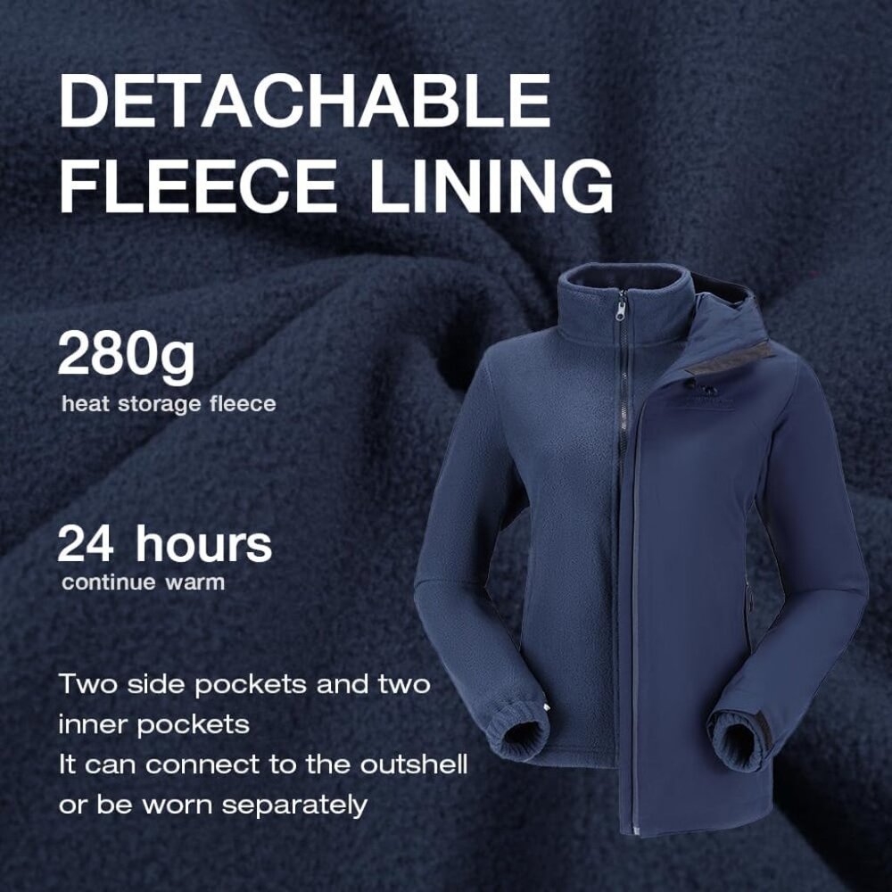 Women's Blue-B611 Fleece Inner Snow Ski Jacket Waterproof Winter Warm Coat - Picture 3 of 6